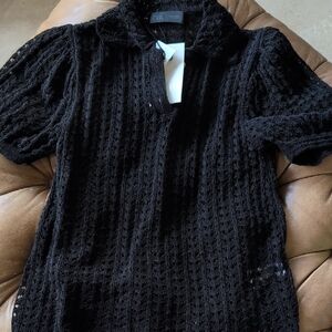 Zara Women's Black Textured Open Knit V-Neck Sweater